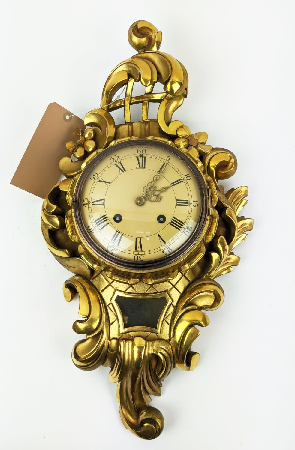 SWEDISH CARTEL CLOCK, Rococo style giltwood, 58cm H x 35cm W. - Image 2 of 9