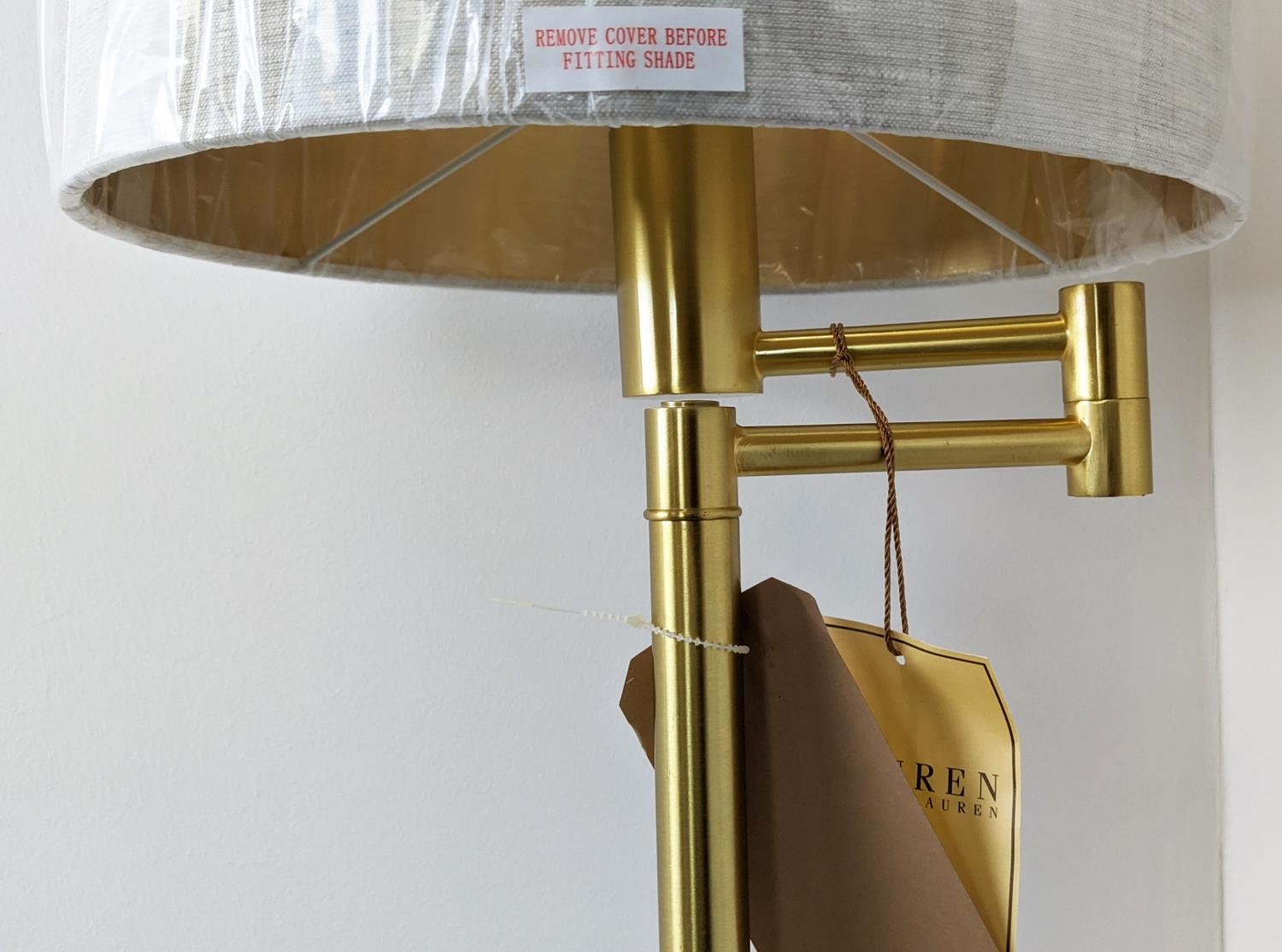 LAUREN RALPH LAUREN HOME FLOOR LAMP, gilt metal, with shade, 143cm H. - Image 4 of 5