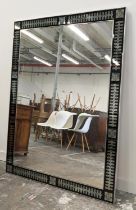 WALL MIRROR, chrome framed with black decorated border, 176cm H x 133cm W.