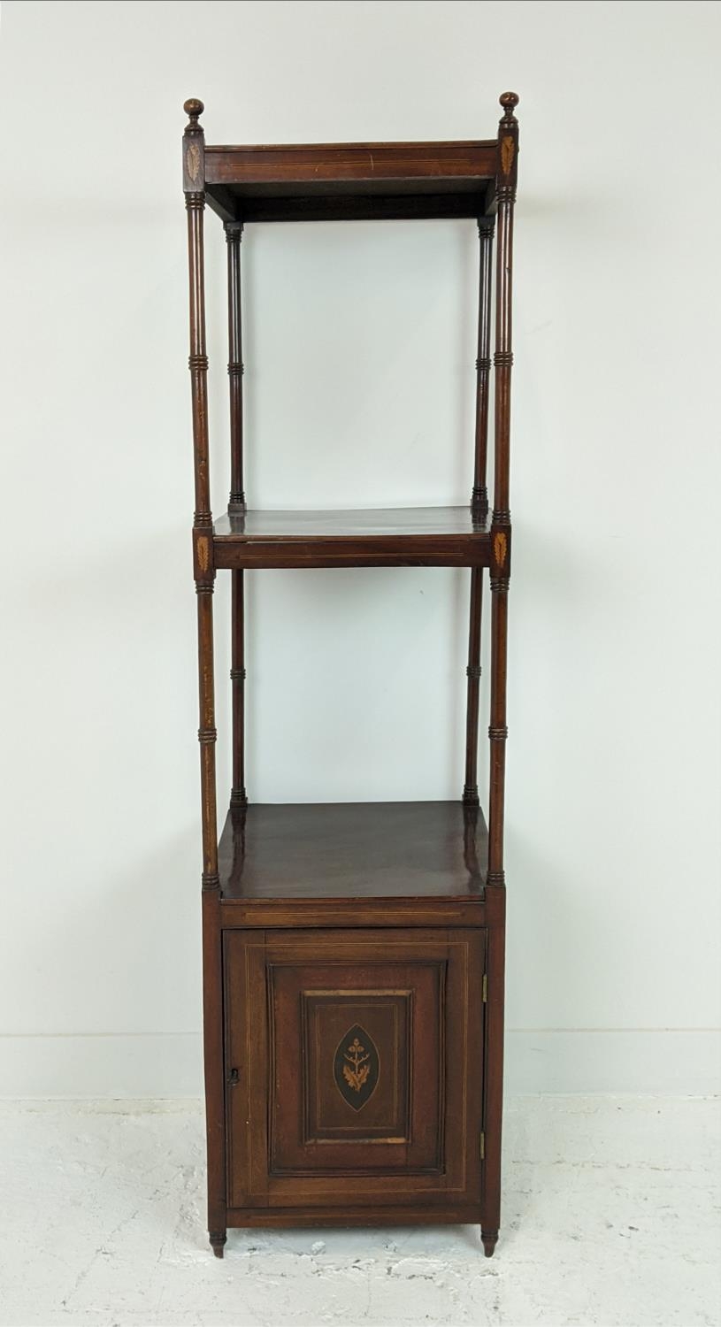 WHATNOT, Late Victorian mahogany with inlaid detail and single door, 156cm H x 40cm D x 40cm W. - Image 7 of 8