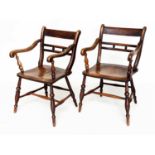 OXFORD ARMCHAIRS, a pair, 19th century English, High Wycombe, ash, elm and alder with shaped seats