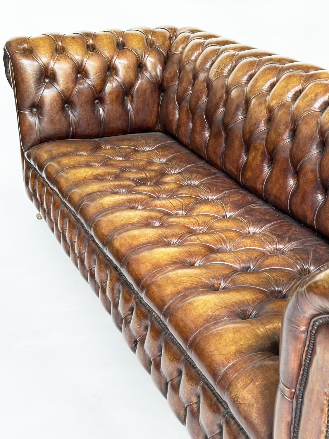CHESTERFIELD SOFA, traditional hand finished natural soft tan leather deep button upholstery with - Image 12 of 12