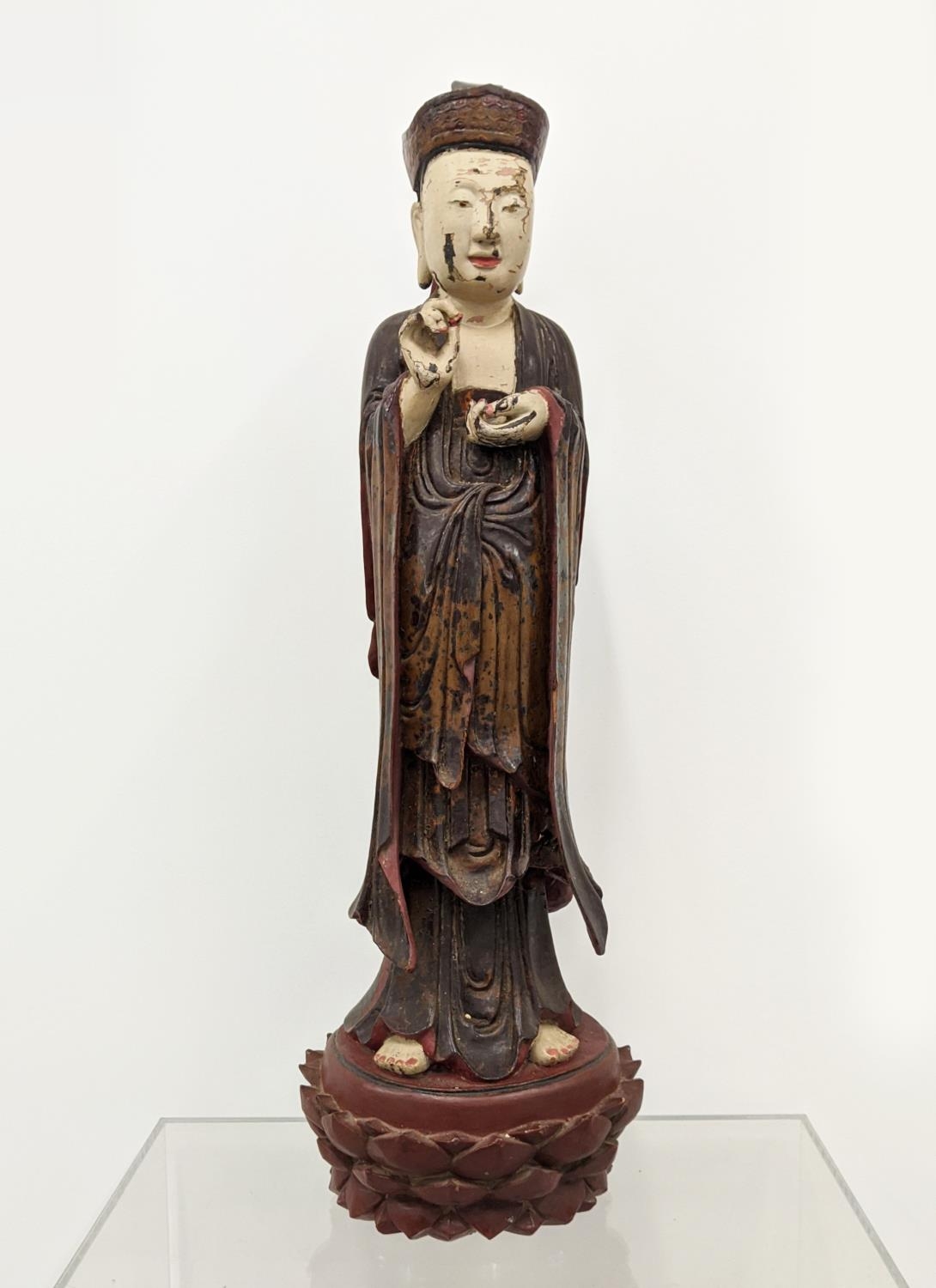 CHINESE CARVED LACQUER FIGURE, painted, 92cm H.