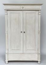 ARMOIRE, 19th century style French traditionally grey painted with two panelled doors enclosing