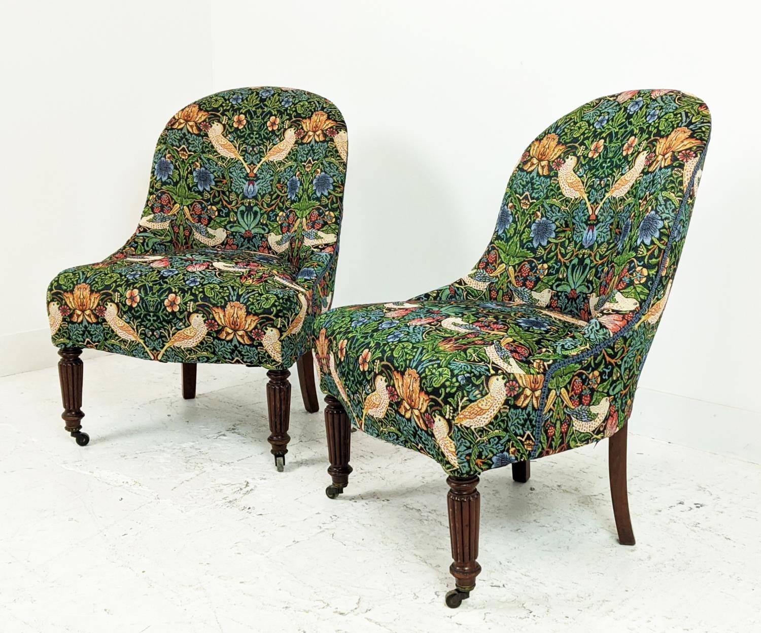 SLIPPER CHAIRS, a pair, second quarter 19th century mahogany in William Morris strawberry thief - Image 4 of 8