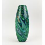 A MURANO GLASS VASE, of ovoid form, with a green, white and blue swirling pattern, gold flecks, 40cm