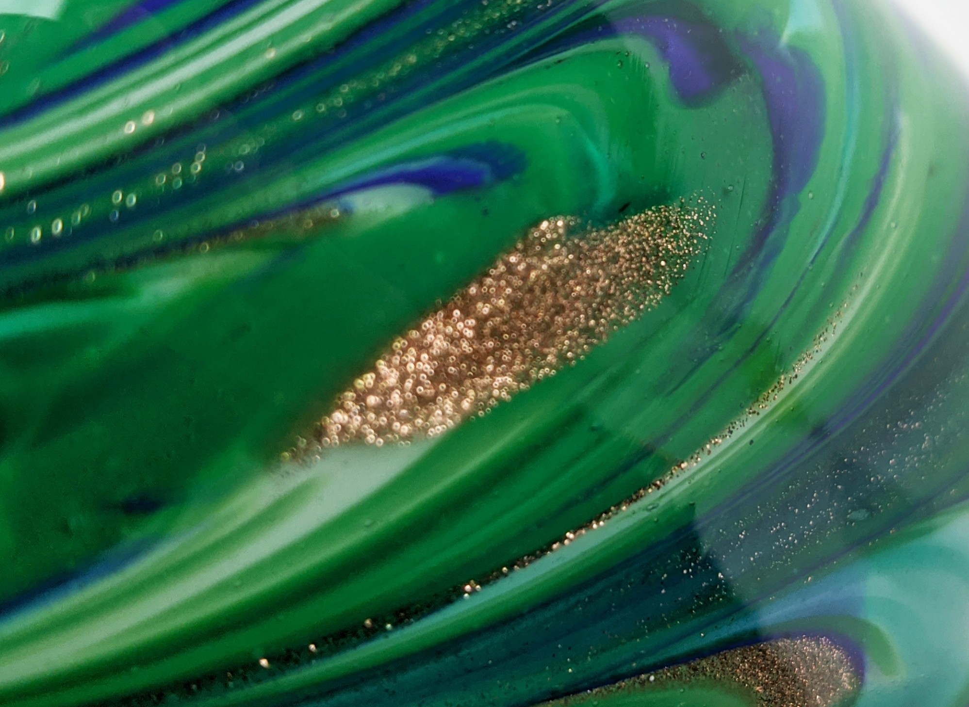 A MURANO GLASS VASE, of ovoid form, with a green, white and blue swirling pattern, gold flecks, 40cm - Image 5 of 7
