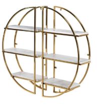 WALL MOUNTING SHELVES, a set of two, gilt metal and marble, each 90cm H x 50cm x 20cm. (2)