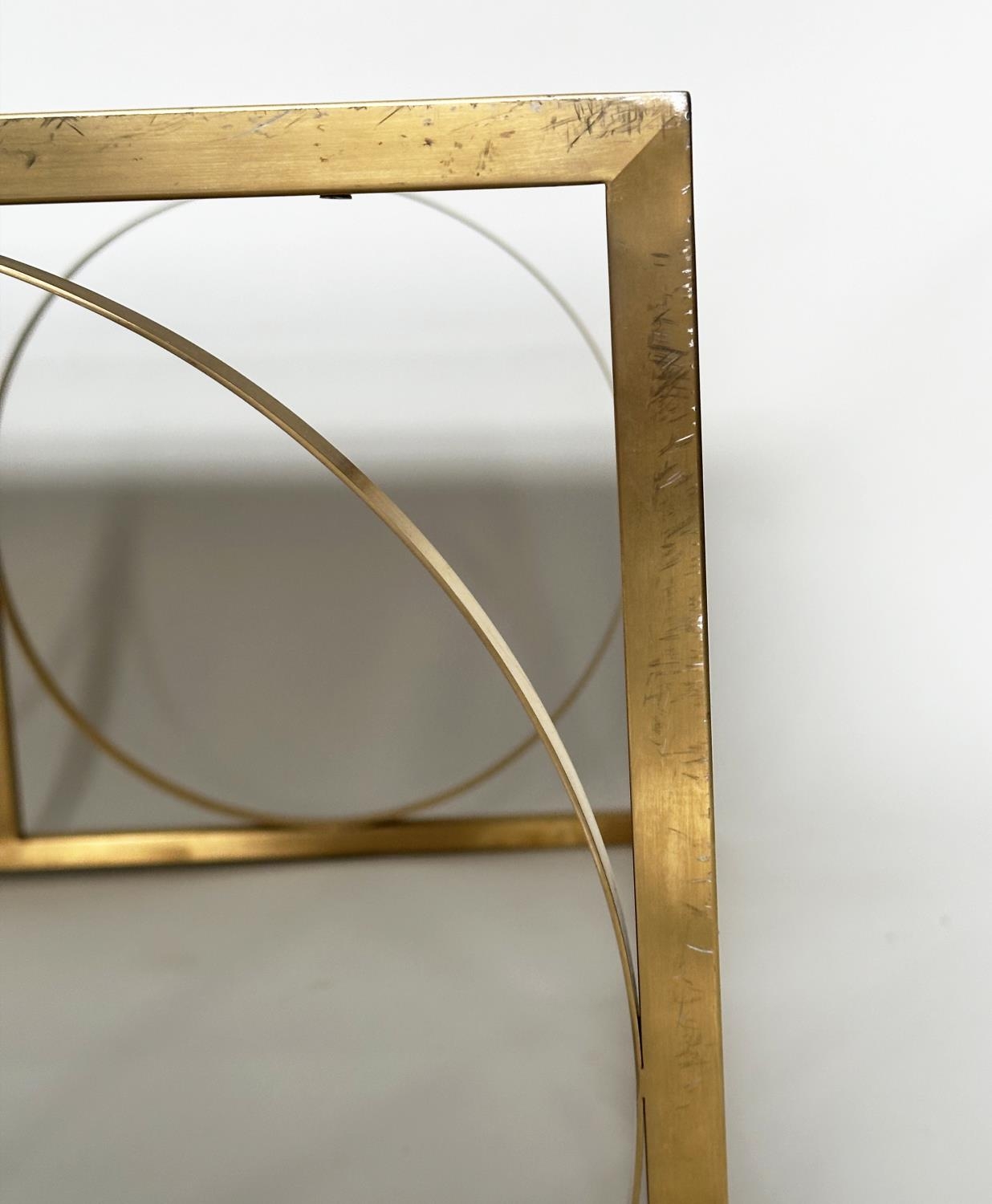 LOW TABLE, square gilded metal framed with reconstituted travertine marble, 88cm x 88cm x 45cm H. - Image 4 of 6