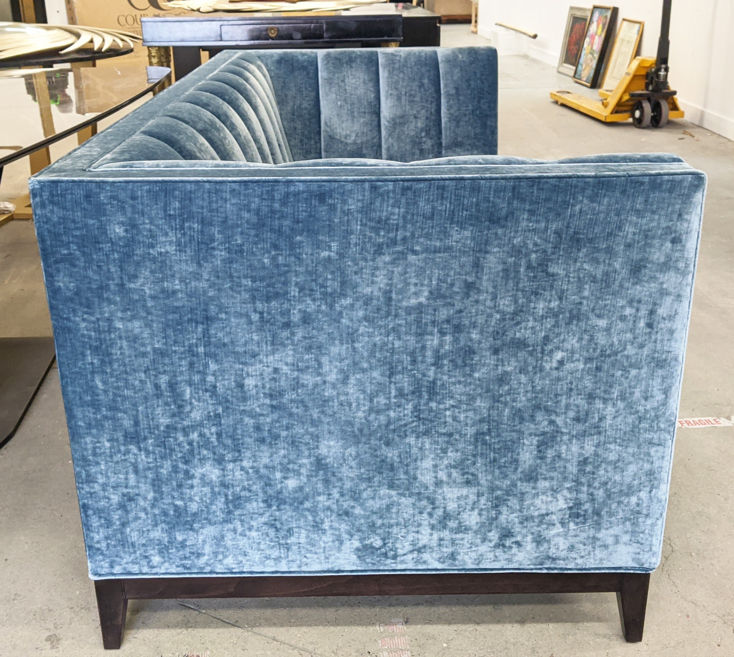 SOFA, in Colefax and Fowler blue 'cosima' velvet, 200cm W x 90cm D x 78cm D. - Image 6 of 6