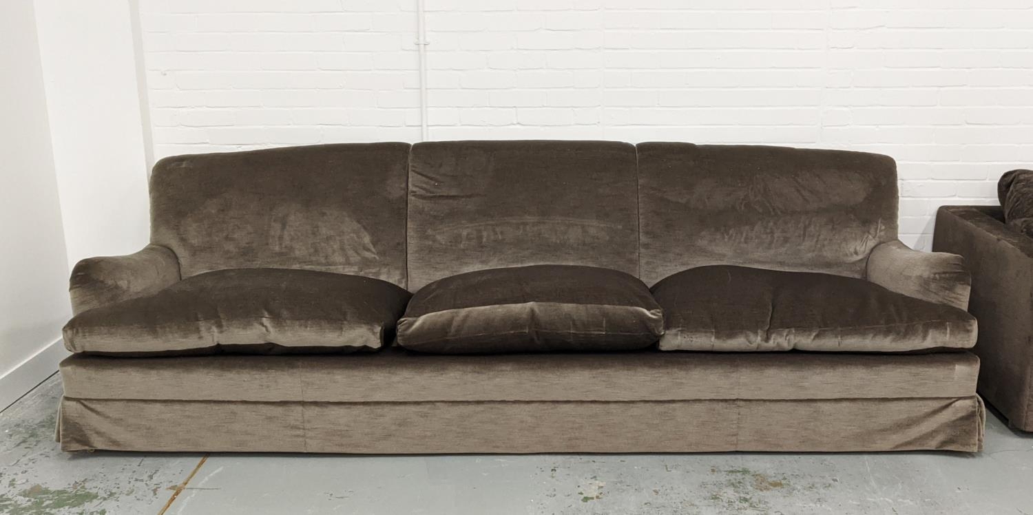 HOWARD STYLE SOFA, dark grey velvet upholstery, 300cm W approx.