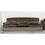 HOWARD STYLE SOFA, dark grey velvet upholstery, 300cm W approx.