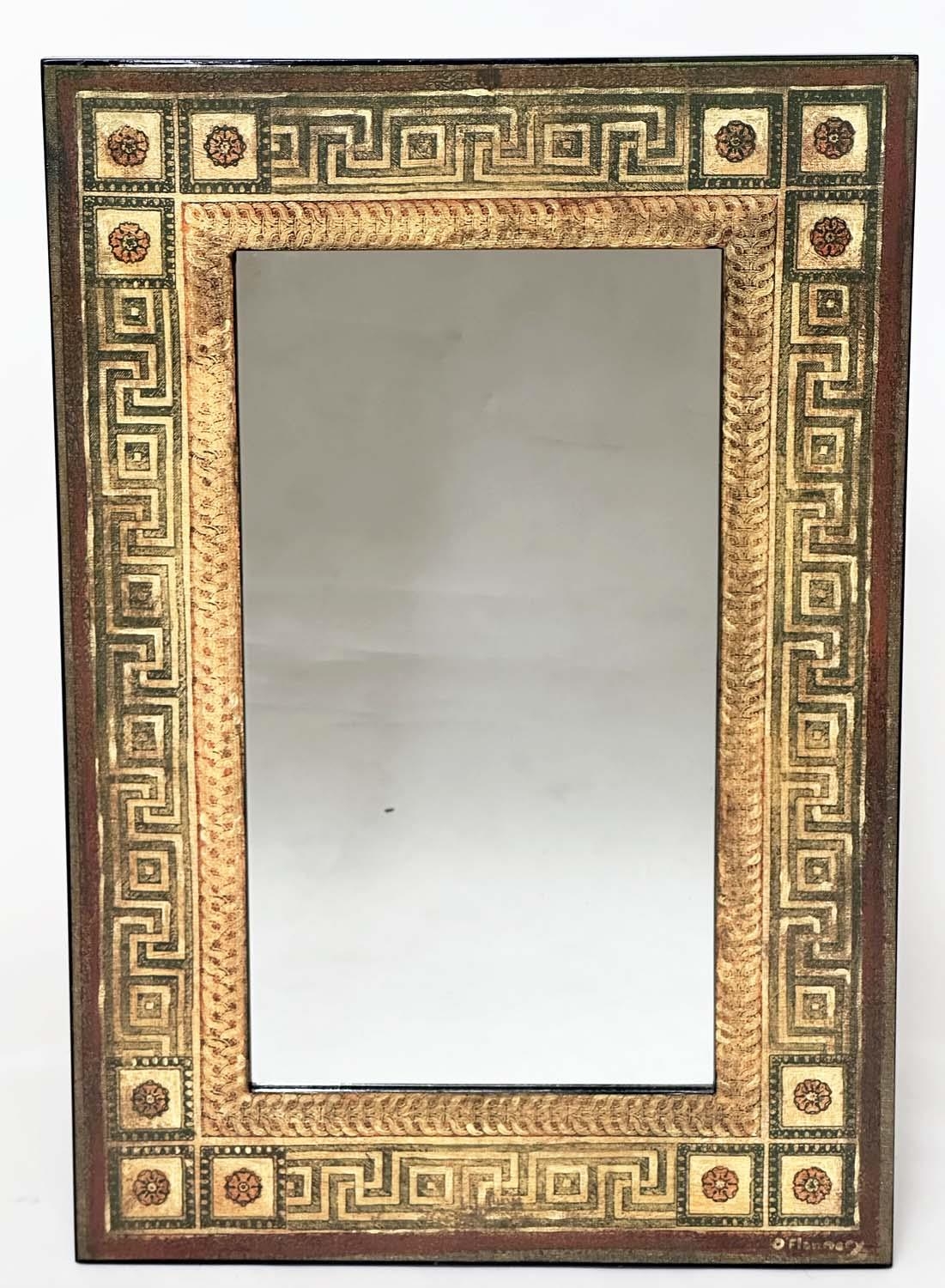 WALL MIRROR, rectangular Greek key laminated frame, 91cm H x 61cm W.