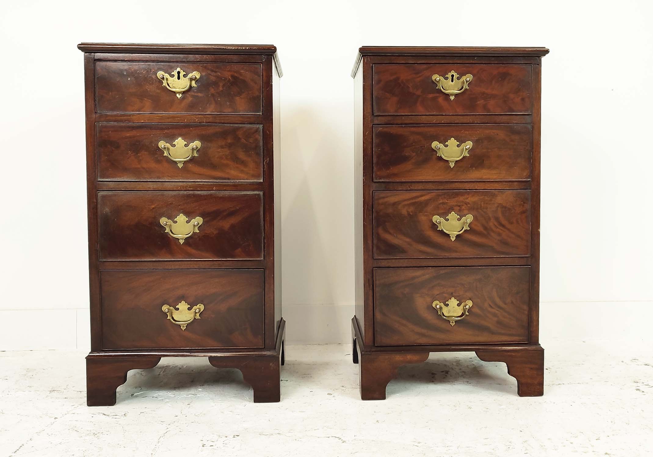 BEDSIDE CHESTS, a pair, late 19th/early 20th century mahogany, labelled S & H Jewel of four drawers, - Image 2 of 8