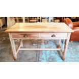 KITCHEN TABLE, Victorian pitch pine with two drawers, 77cm H x 130cm x 67cm.