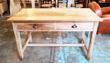KITCHEN TABLE, Victorian pitch pine with two drawers, 77cm H x 130cm x 67cm.