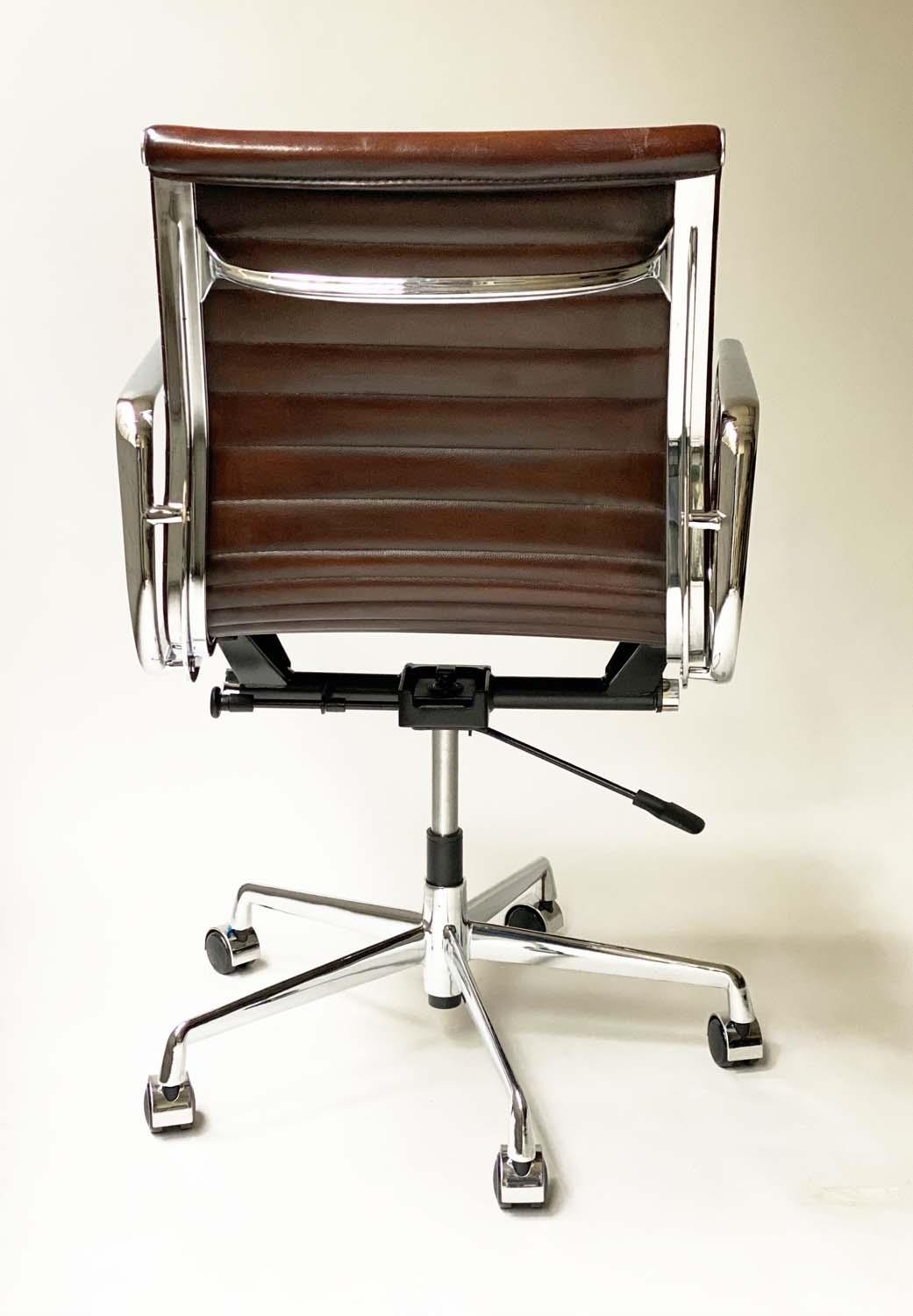 REVOLVING DESK CHAIR, Charles and Ray Eames inspired with ribbed hand finished mid brown natural - Image 7 of 11