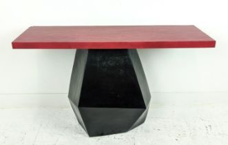 JULIAN CHICHESTER CUBE CONSOLE, red top on an angled base, 41cm D x 120cm W x 77cm H.