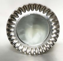 WALL MIRROR, large circular wavy silvered frame, 112cm W.