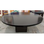 DINING TABLE, central single pedestal, polished metal detail, 200cm diam x 79cm.