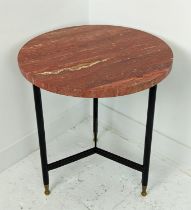 JULIAN CHICHESTER 'DAVID FROST' SIDE TABLE, black leather and red travertine, 61cm D x 66cm H.