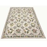 NEEDLEPOINT WOOLEN CARPET, 273cm x 193cm, Cream-coloured ground inset with floral-sprigs within