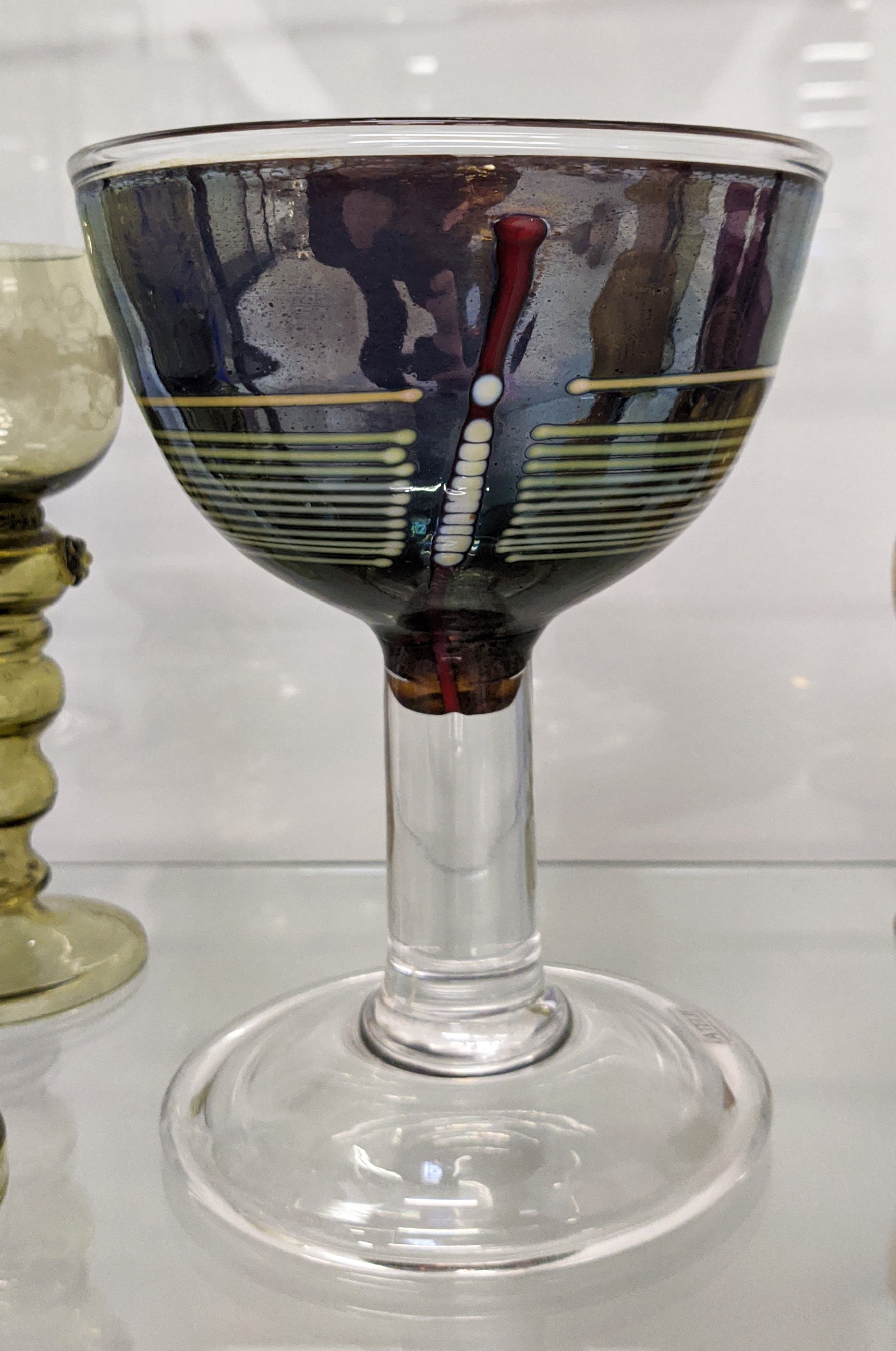 ALVAR AALTO LITTALA BLUE GLASS VASE, three Roemer rhine etched olive green wine glasses, thee - Bild 2 aus 7