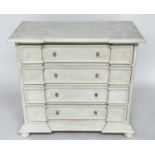 COMMODE, early Italian style traditionally grey painted with four long drawers, 92cm W x 47cm D x