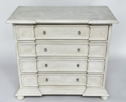 COMMODE, early Italian style traditionally grey painted with four long drawers, 92cm W x 47cm D x