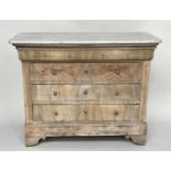 COMMODE, 19th century French Louis Philippe figured walnut with four long drawers silvered metal