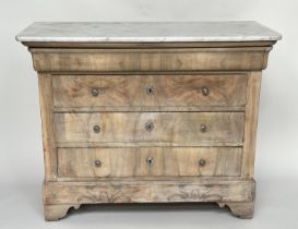 COMMODE, 19th century French Louis Philippe figured walnut with four long drawers silvered metal