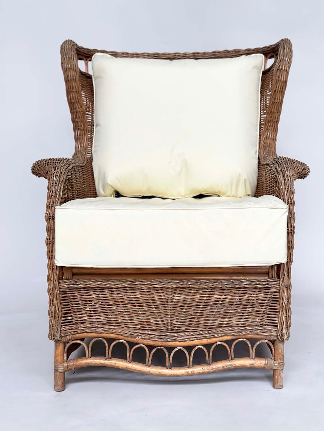 CONSERVATORY ARMCHAIR, mid 20th century rattan framed and cane woven with shaped back and - Image 2 of 13