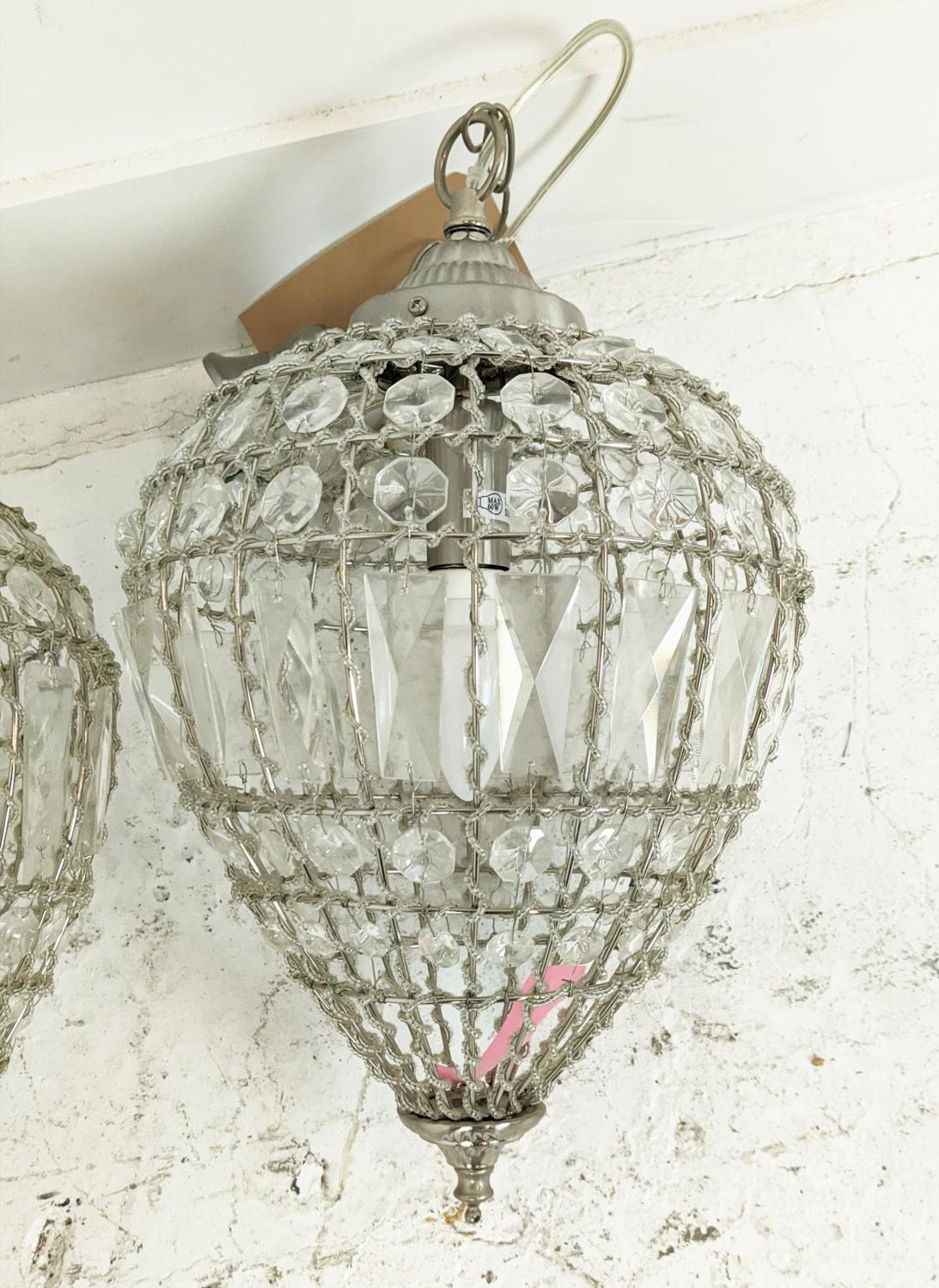 GLASS PENDANT LIGHTS, a set of three, 35cm H, and another larger ribbed glass pendant light, 35cm - Image 2 of 6