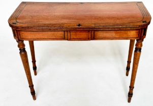 SIDE TABLE, Regency period satinwood and ebony inlaid, adapted, D shaped with turned supports,