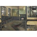 ROSIE LEVENTON, 'Clapham Junction waiting room', oil on canvas, 102cm x 152cm.