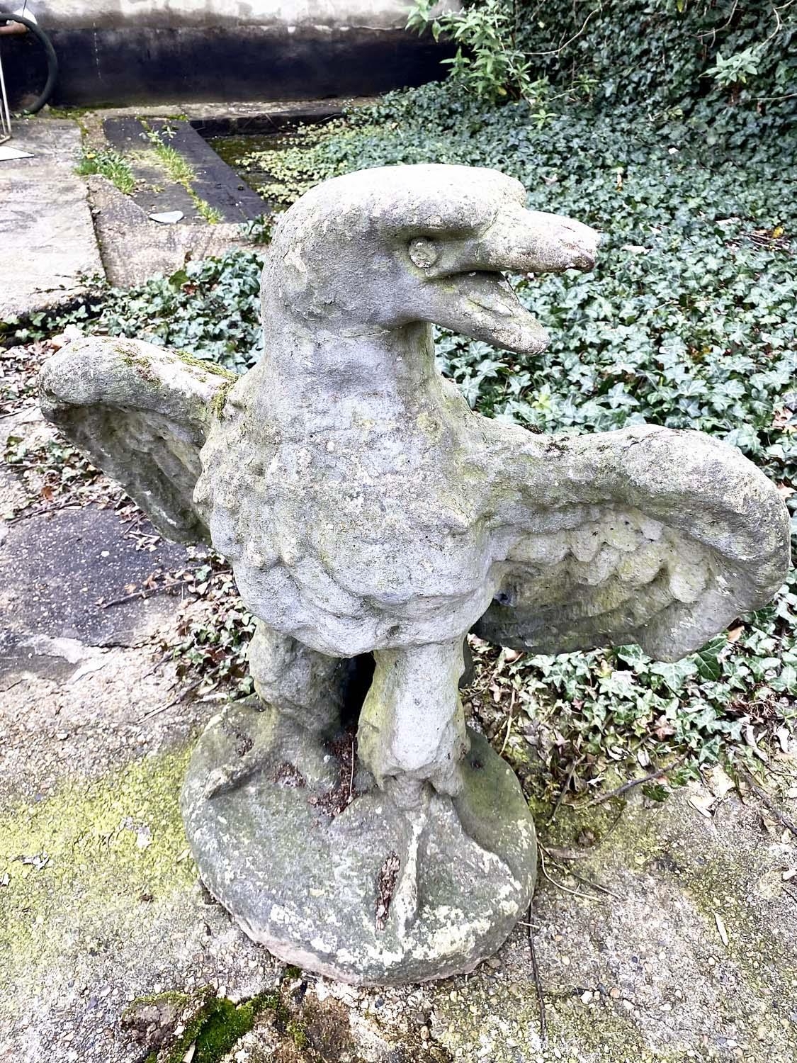 GARDEN STATUE OF AN EAGLE, reconstituted stone in a weathered finish, 81cm H x 75cm W x 46cm D. - Image 2 of 3