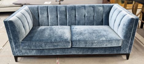 SOFA, in Colefax and Fowler blue 'cosima' velvet, 200cm W x 90cm D x 78cm D.