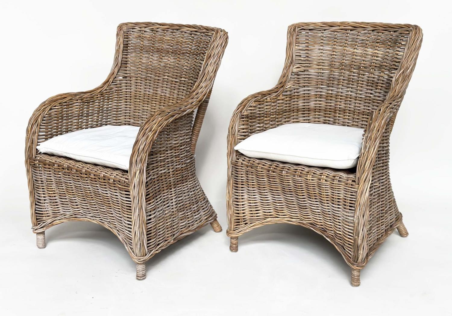 ORANGERY ARMCHAIRS, a pair, rattan framed and woven with cushion seats. (2) - Image 3 of 15