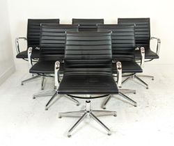 AFTER CHARLES AND RAY EAMES ALUMINIUM GROUP STYLE CHAIRS, a set of six, 90cm H. (6)