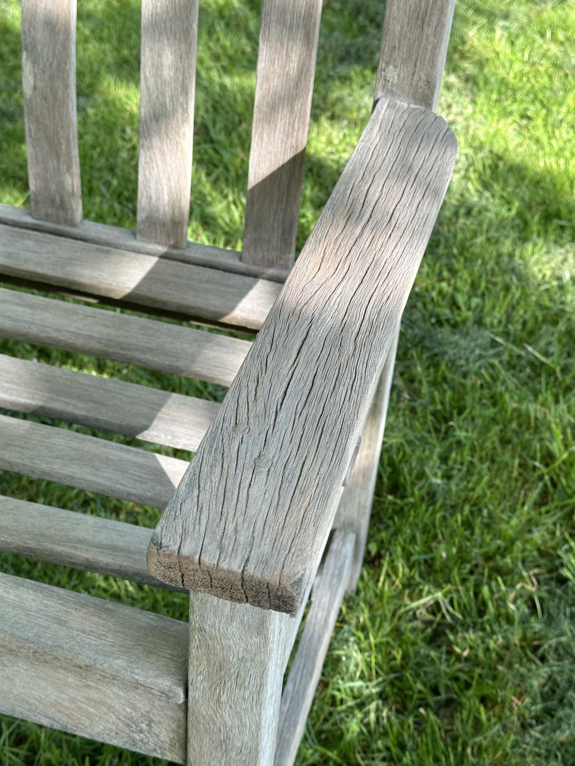 GARDEN ARMCHAIRS, a pair, silvery weathered teak and slatted with flat top arms, 86cm H x 50cm W x - Image 8 of 8