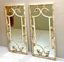ARCHITECTURAL WALL MIRRORS, a pair, Italian style with distressed metal frames, 112cm H x 48cm W (2)