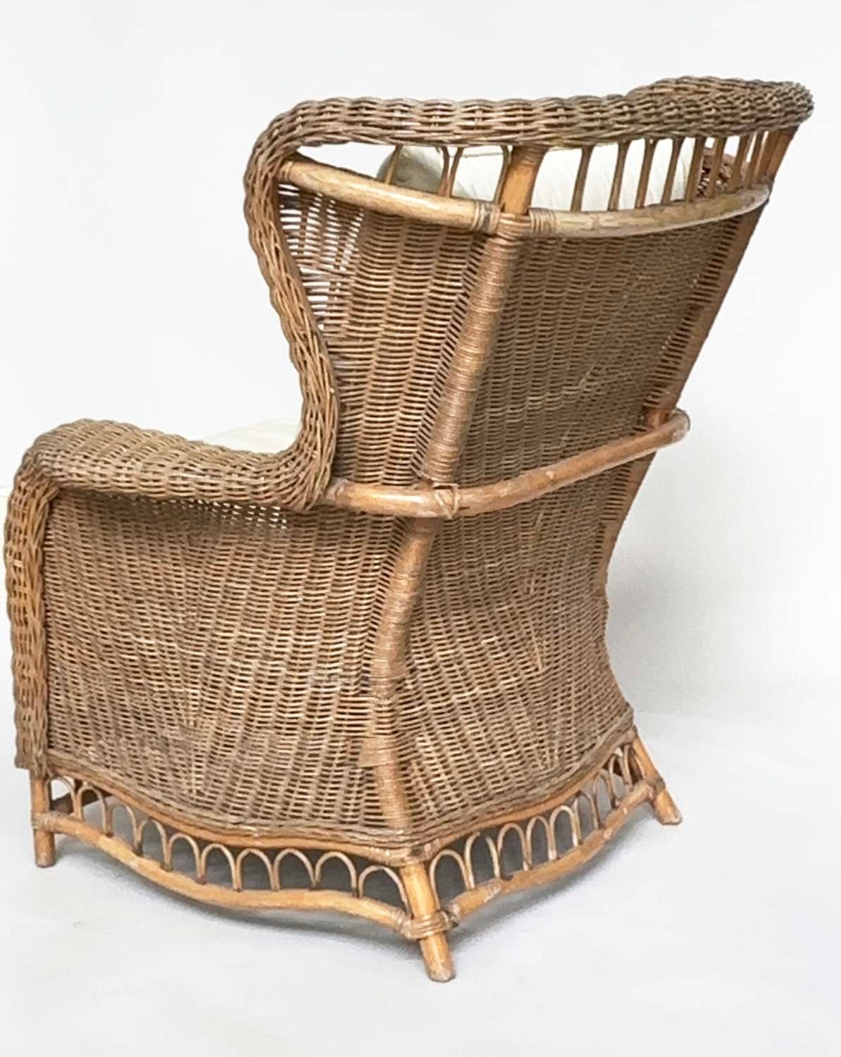 CONSERVATORY ARMCHAIR, mid 20th century rattan framed and cane woven with shaped back and - Image 9 of 13