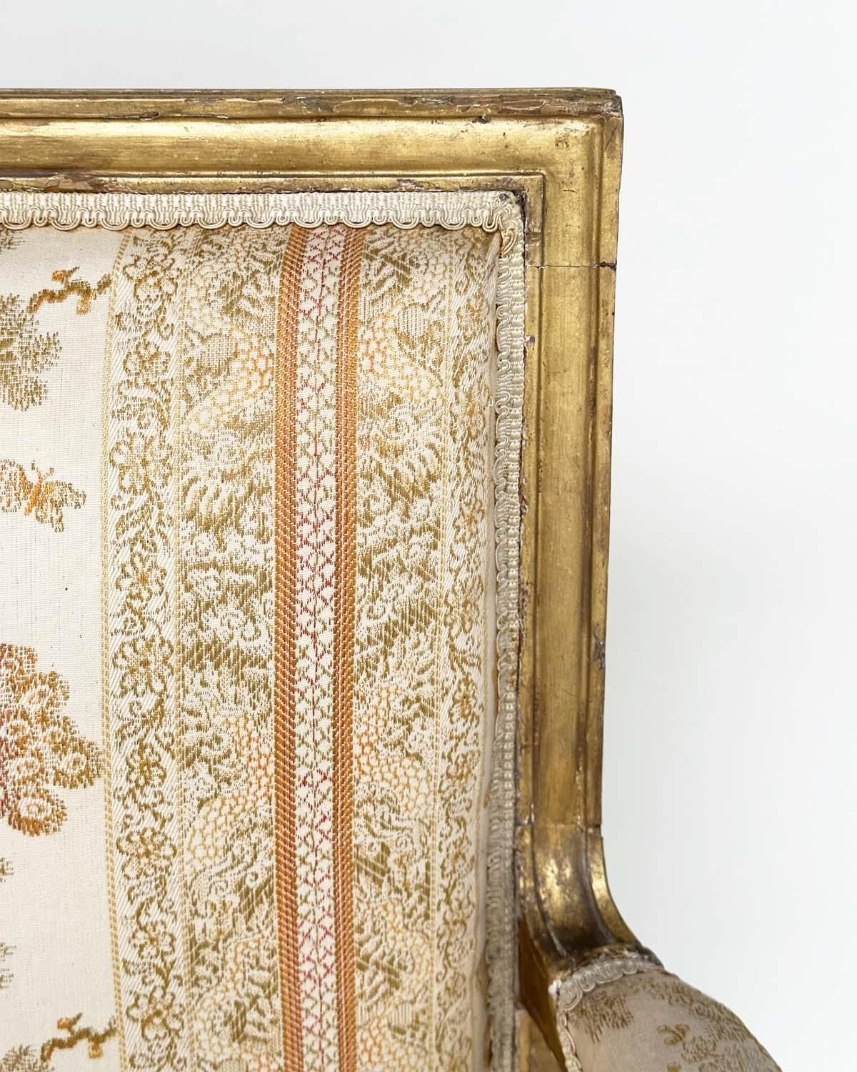 FAUTEUILS, a pair, 19th century giltwood each with down swept arms and carved fluted supports, - Image 8 of 11