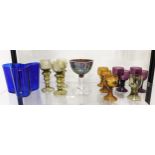 ALVAR AALTO LITTALA BLUE GLASS VASE, three Roemer rhine etched olive green wine glasses, thee