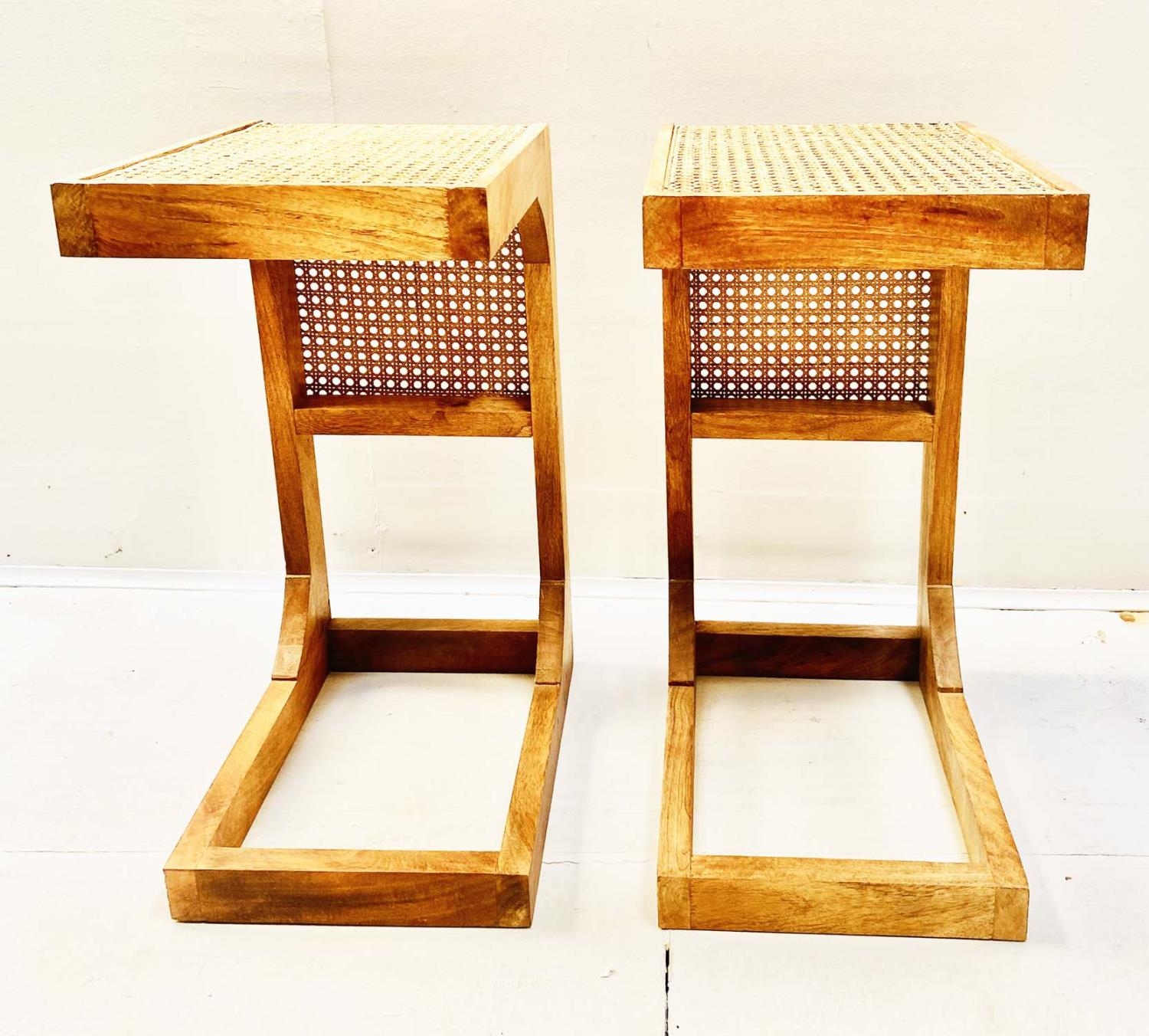 SIDE TABLES, a pair, 1970's Danish style, in wood and rattan, 60cm H x 30cm x 40cm. (2) - Image 3 of 5