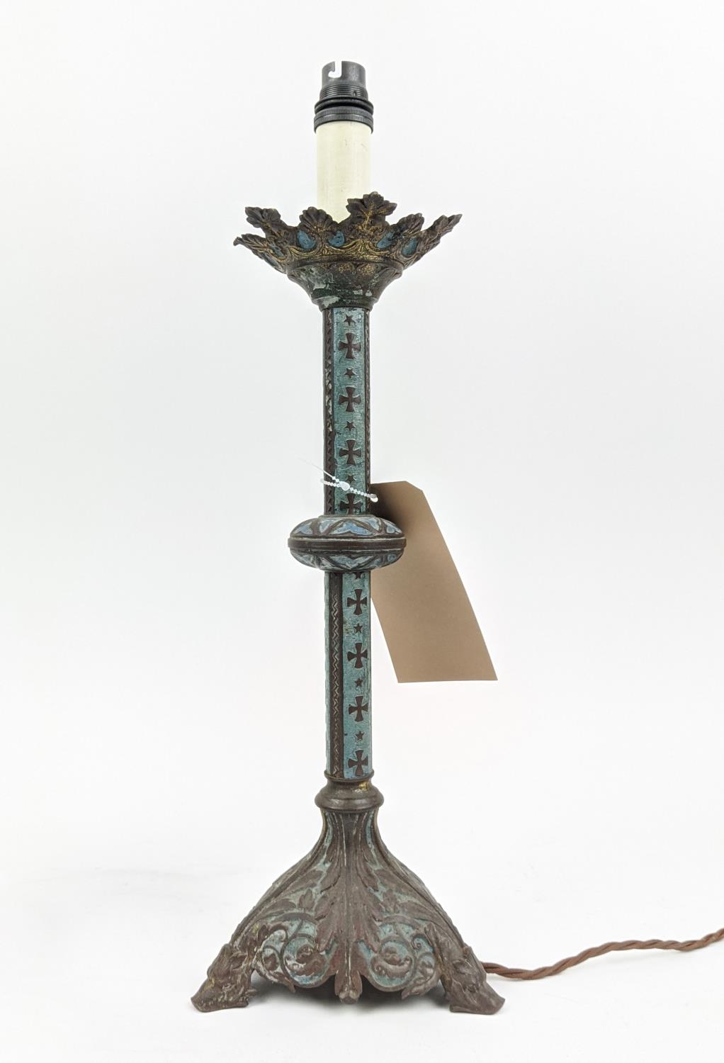 ALTAR CANDLESTICK LAMPS, a pair, with light blue highlights, 50cm H. (2) - Image 2 of 6