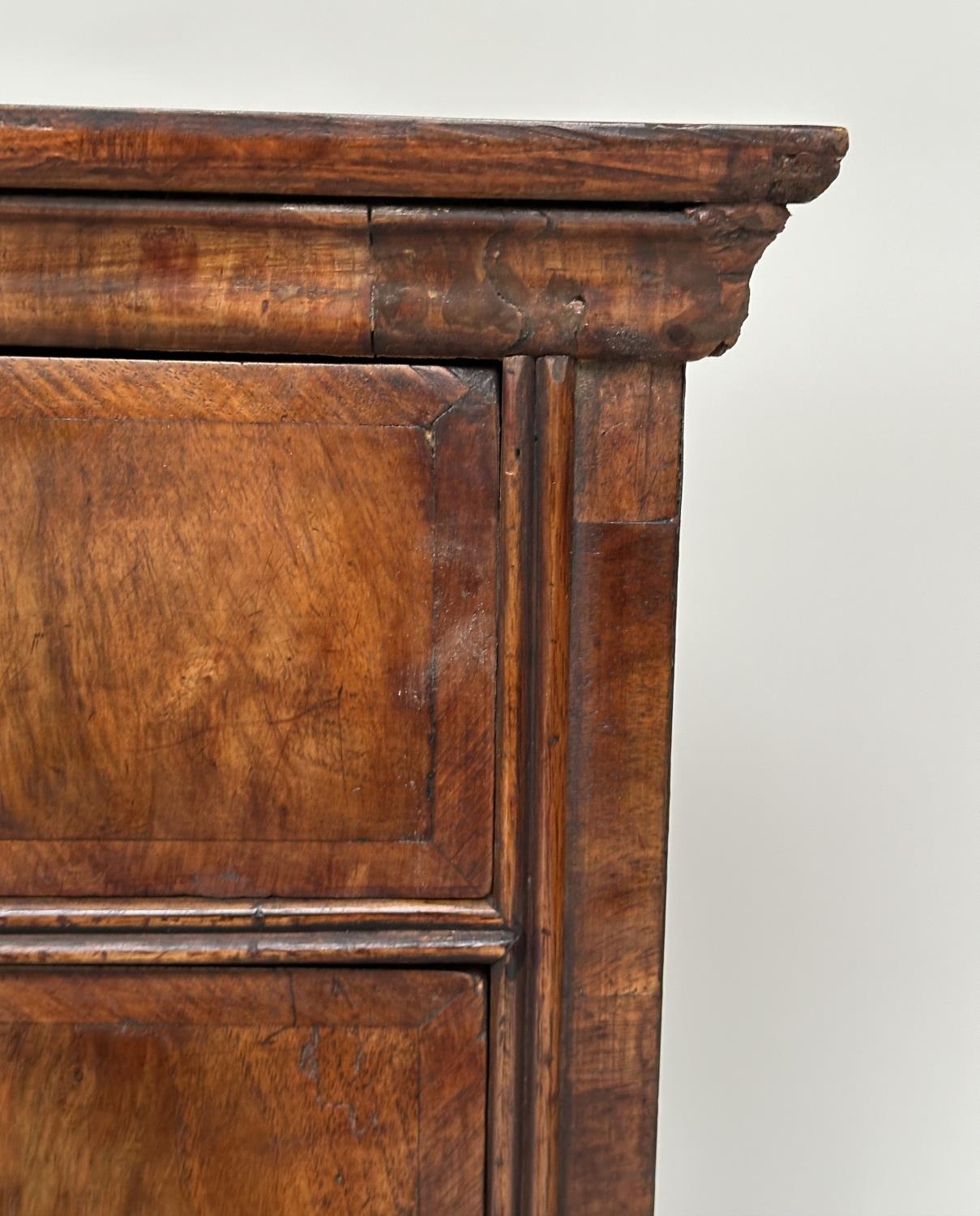 CHEST, early 18th century English Queen Anne figured walnut and crossbanded with two short and three - Image 3 of 15