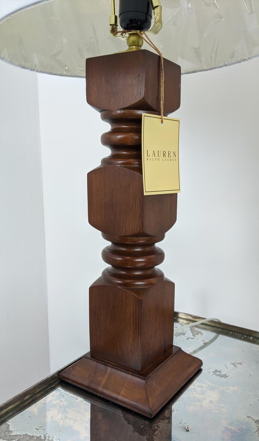 LAUREN RALPH LAUREN HOME TABLE LAMPS, a pair, carved wood, with shades, 68cm H approx. (2) - Image 4 of 5