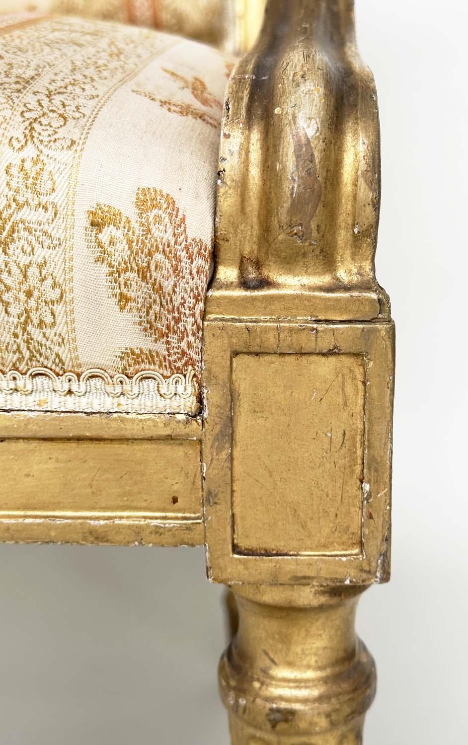 FAUTEUILS, a pair, 19th century giltwood each with down swept arms and carved fluted supports, - Image 5 of 11