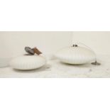 HERMAN MILLER NELSON SAUCER BUBBLE PENDANT LAMPS, a set of two, by George Nelson, largest 65cm W. (